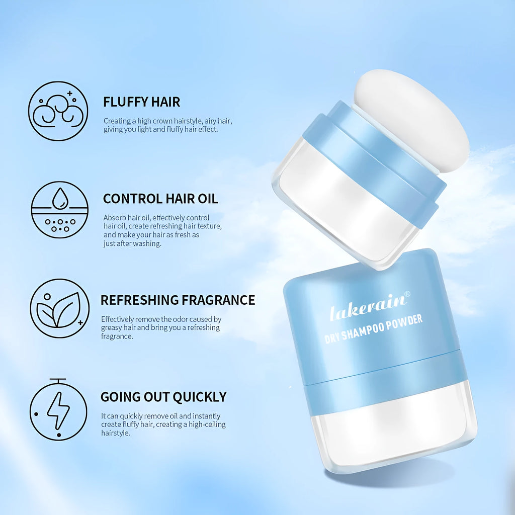 5g dry shampoo powder canister with sponge applicator and headband mirror for no-rinse hair cleaning