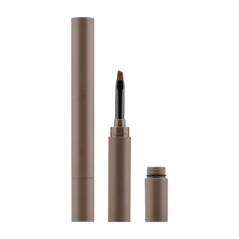 Double-headed eyebrow cream showing pencil and powder ends with five shade options displayed