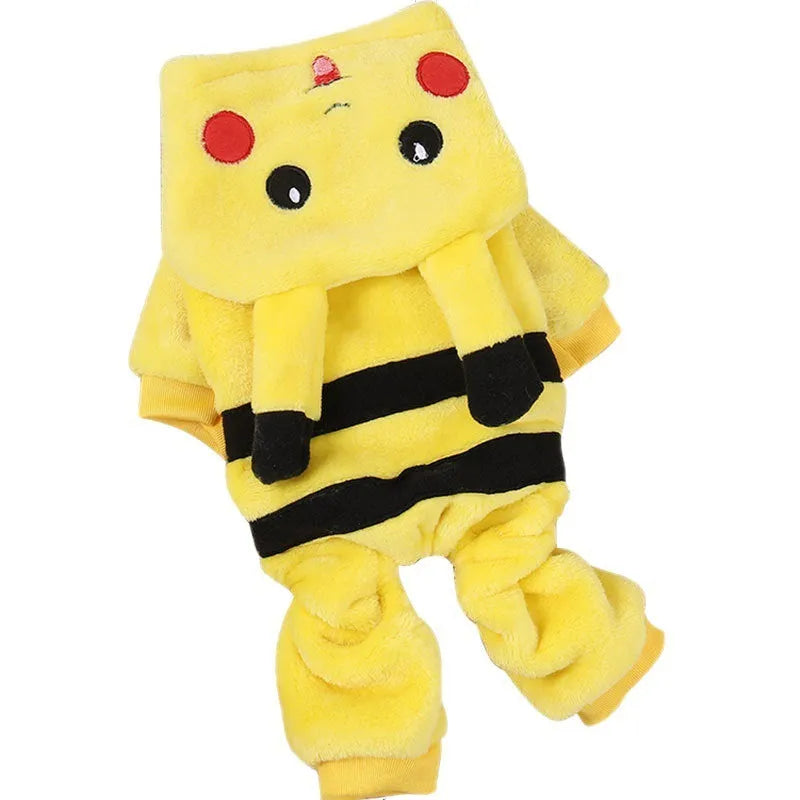 Fleece cat coat with hoodie design in cartoon cosplay style for small to medium pets