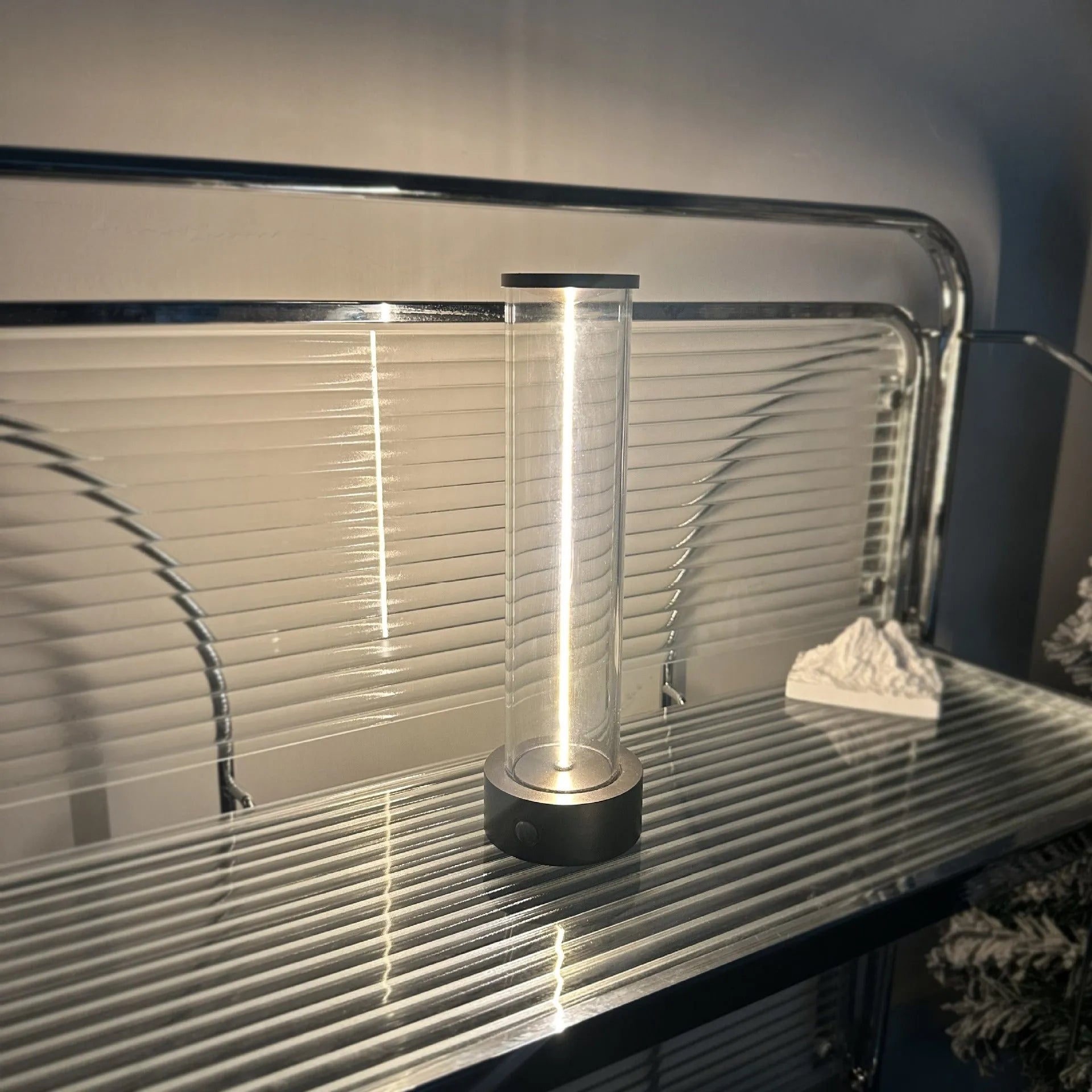 Modern glass USB-charged LED light strip with magnetic adhesive backing, shown at 53mm wide by 234mm high.