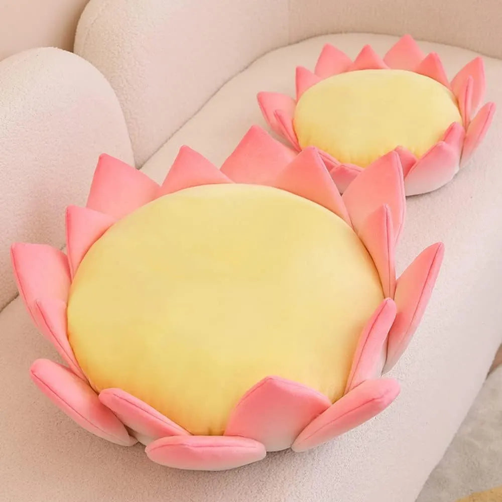 Non-slip lotus cat bed cushion in crystal velvet fabric, 62cm diameter, side view showing shape