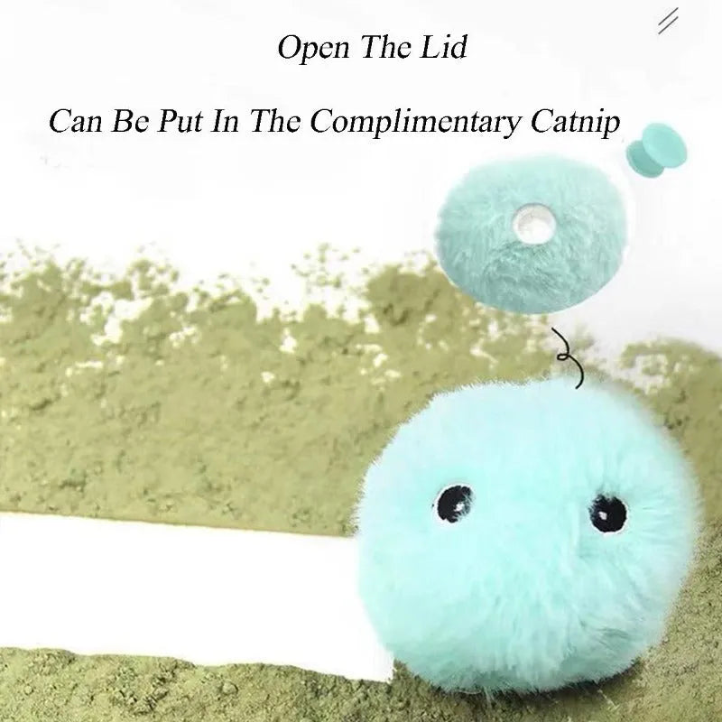Interactive cat toy ball in blue, pink or yellow with 55mm diameter and animal sound activation