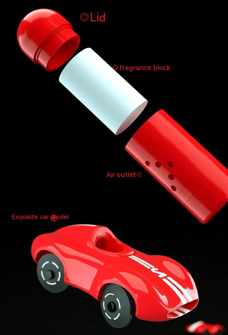 Solar-powered round car-shaped fragrance diffuser with light sensor in black plastic design