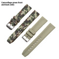 Green camouflage silicone watch strap with flat head, showing 20mm width.