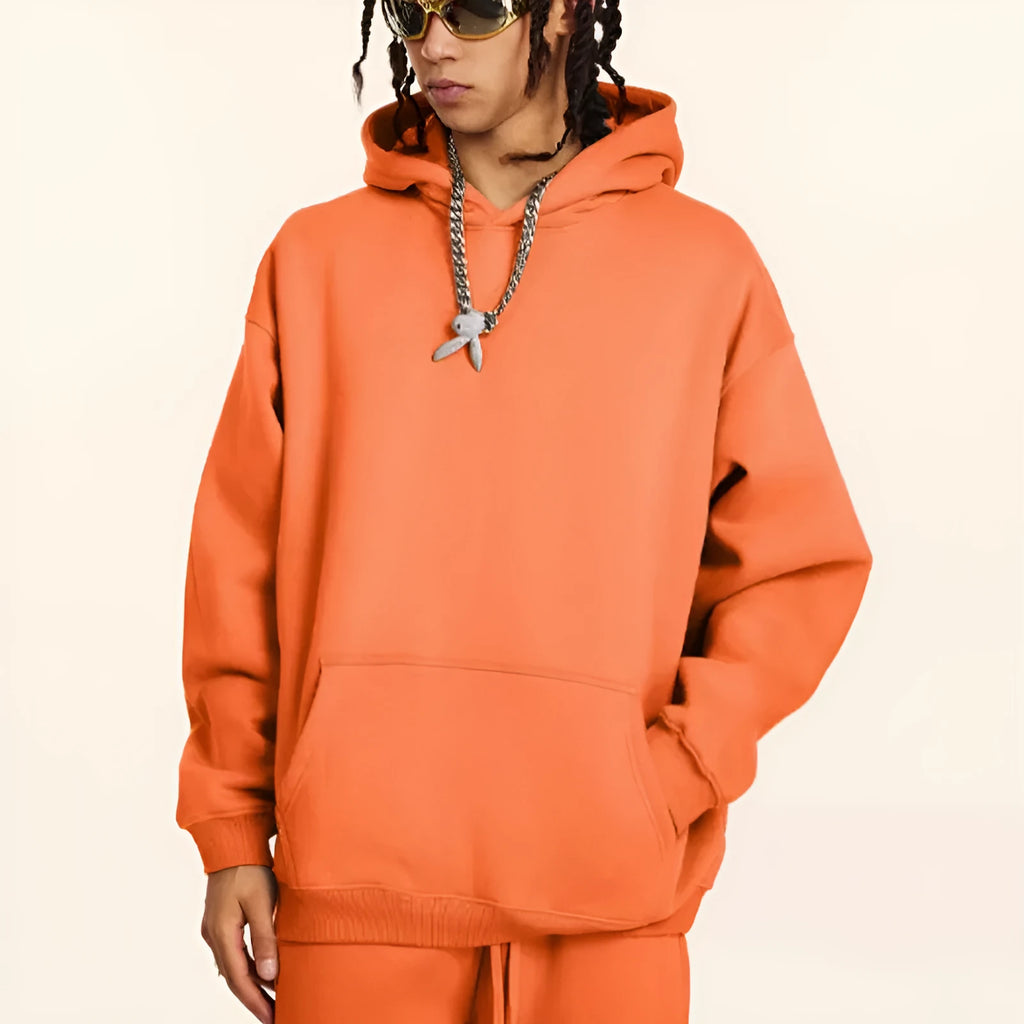 Cotton terry hooded sweater in loose fit with drop-shoulder sleeves