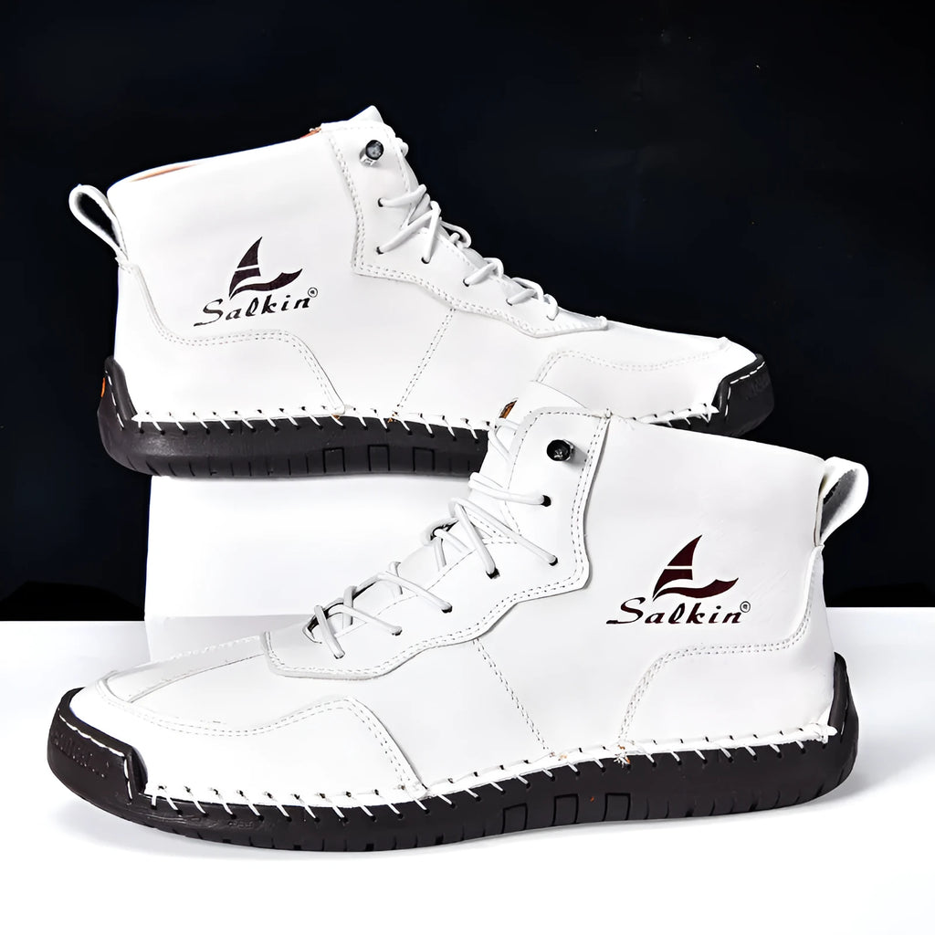 Retro high-top casual leather boots with frosted finish and round toe in beige