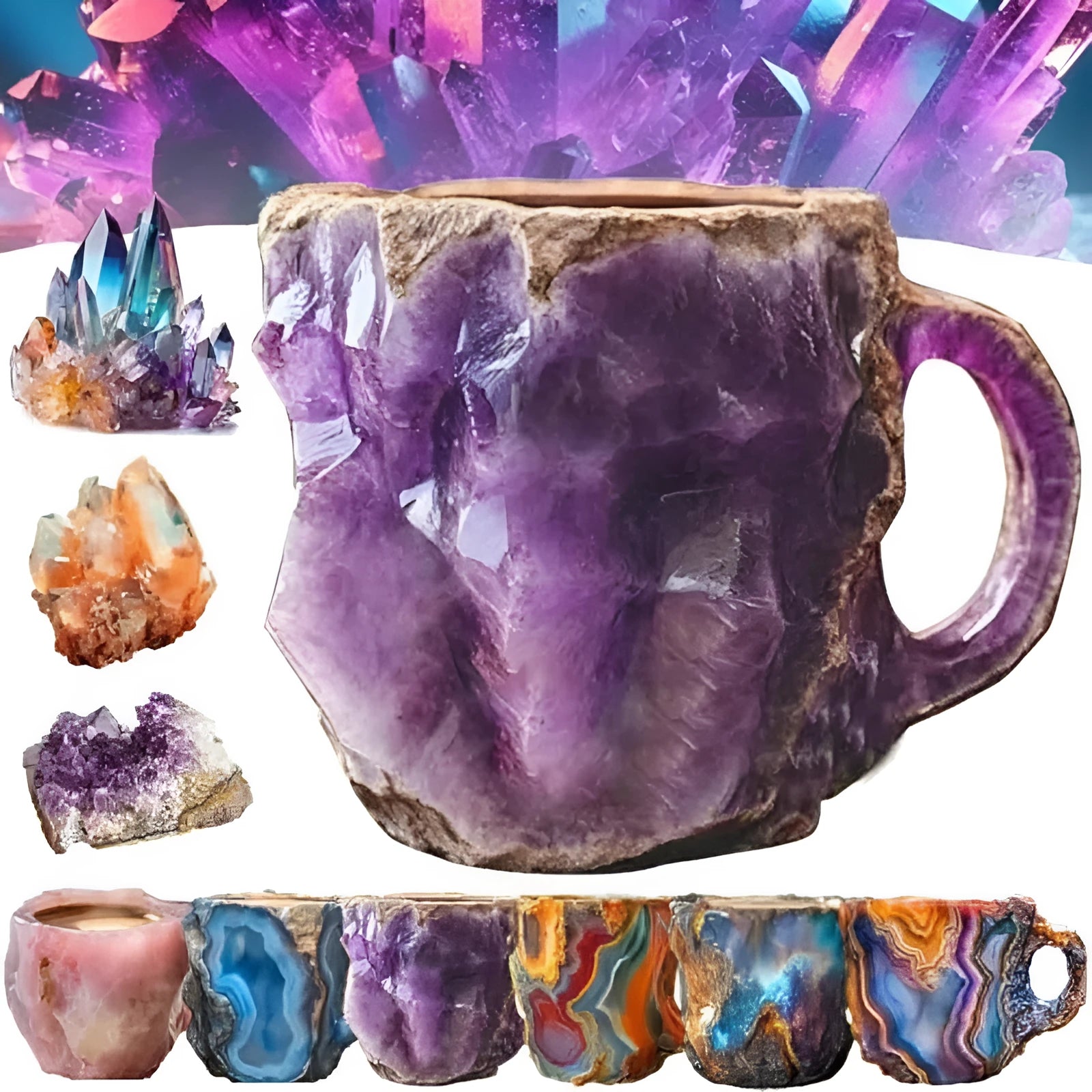 400ml resin coffee mug with handle in a choice of colours including blue, purple, and rock pattern.