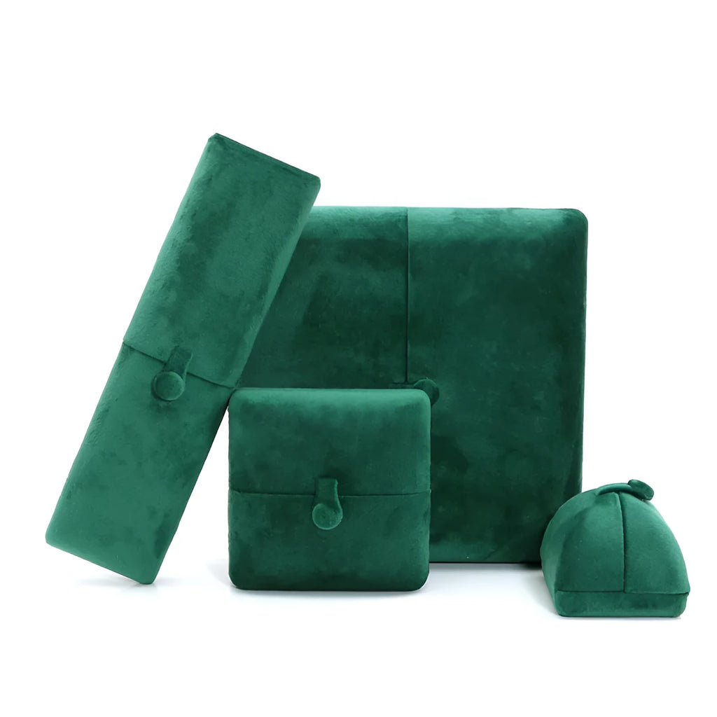 Dark Green Super Soft Flannel Creative Double Ring Box for Jewelry Packaging Double Door Flip Design with Gold Plating Process Peacock Green
