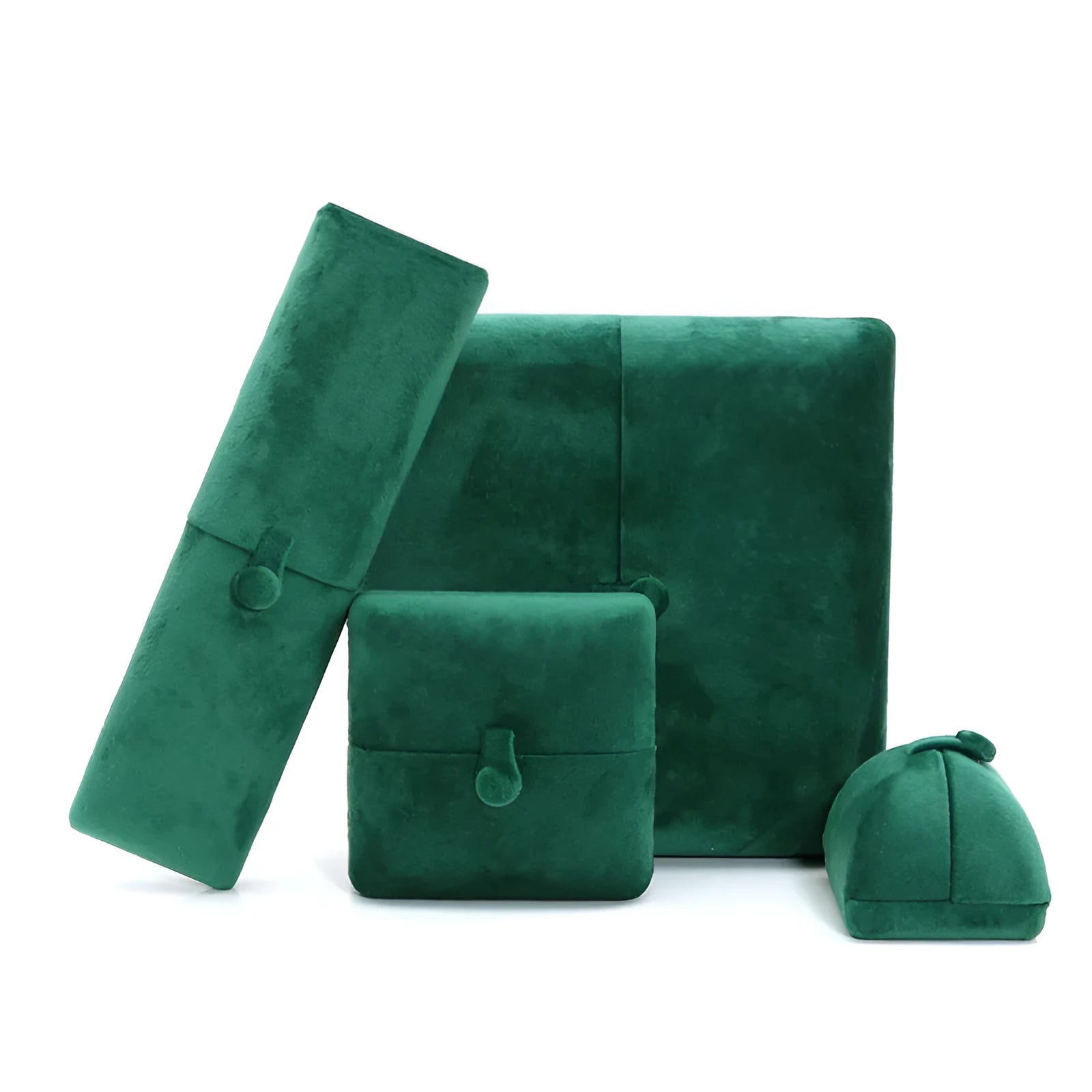 Dark Green Super Soft Flannel Creative Double Ring Box for Jewelry Packaging Double Door Flip Design with Gold Plating Process Peacock Green
