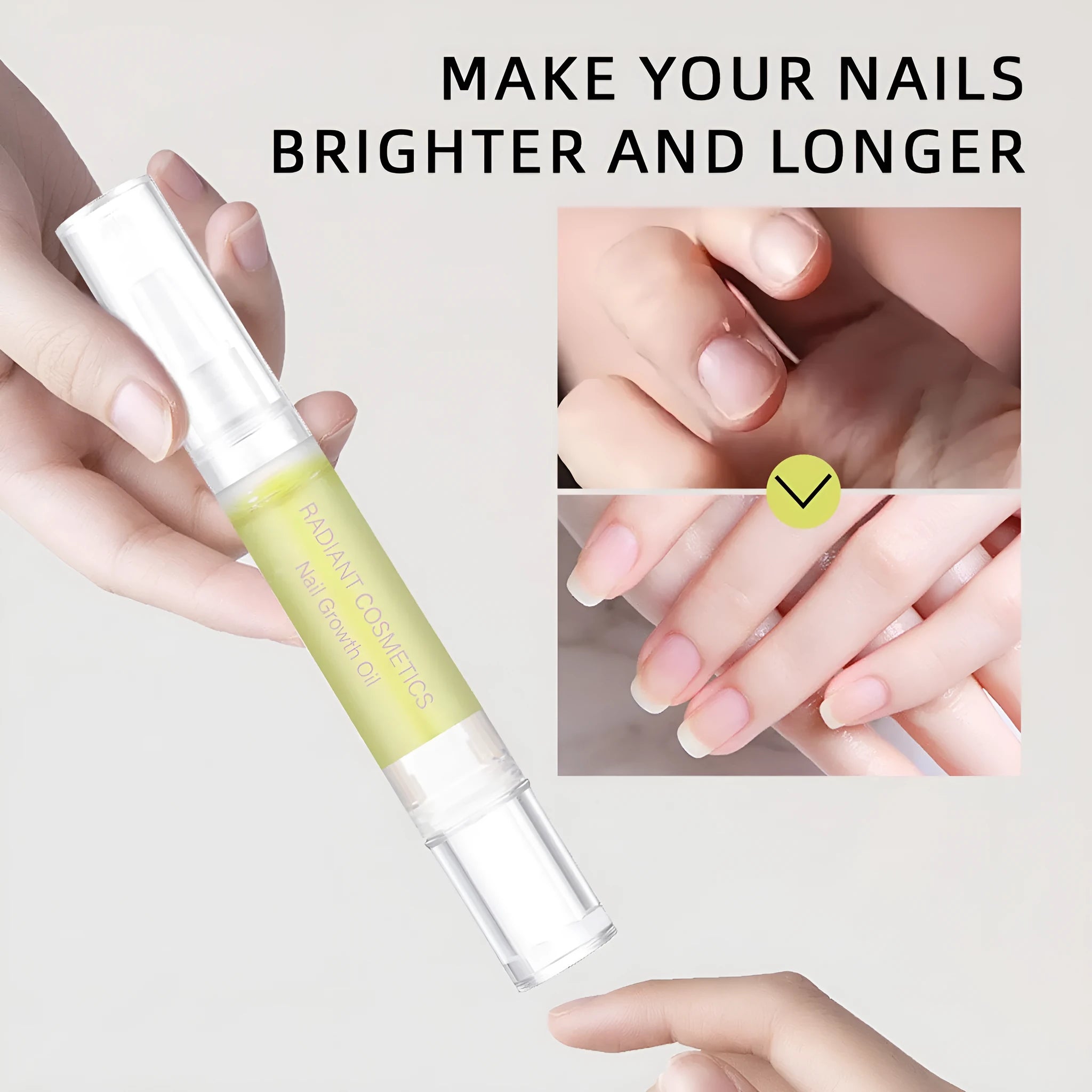 A 3ml bottle of wash-free nail growth treatment oil for moisturising and nail care.