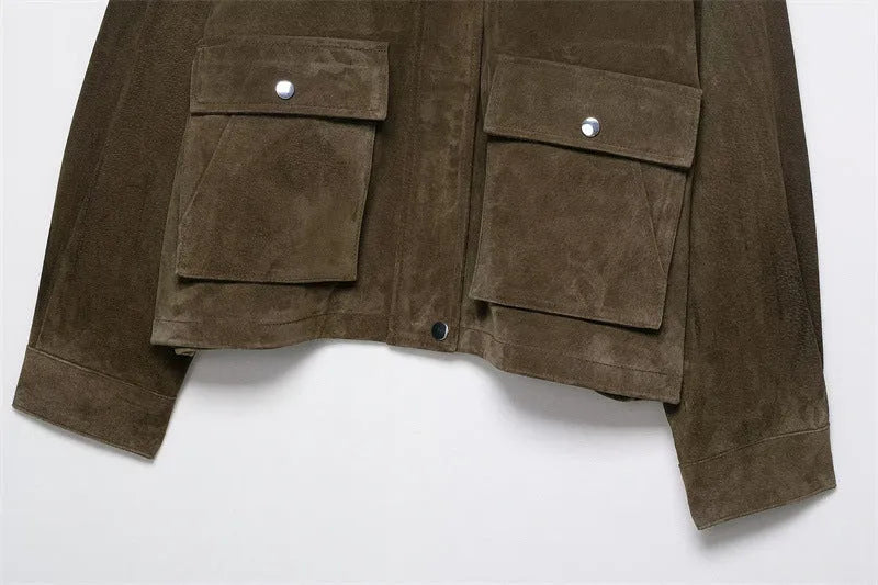Women's casual jacket in PU fabric, Japanese-Korean style, shown in picture colour.