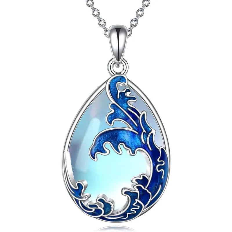 Blue heart-shaped alloy pendant on a chain, HAILANG women's necklace.