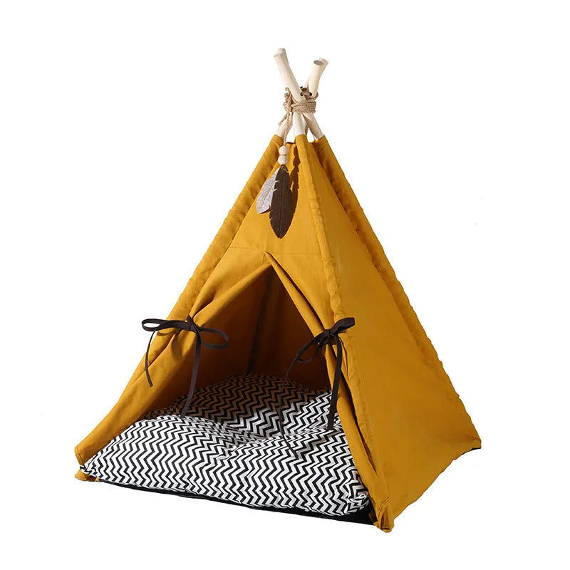 Sunset yellow cloth cat bed tent semi-enclosed with removable cover for washing, suitable for indoor cats