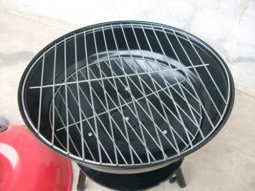 Spherical BBQ stove in black red with two baking nets and damper, expanded size 35.5x37cm