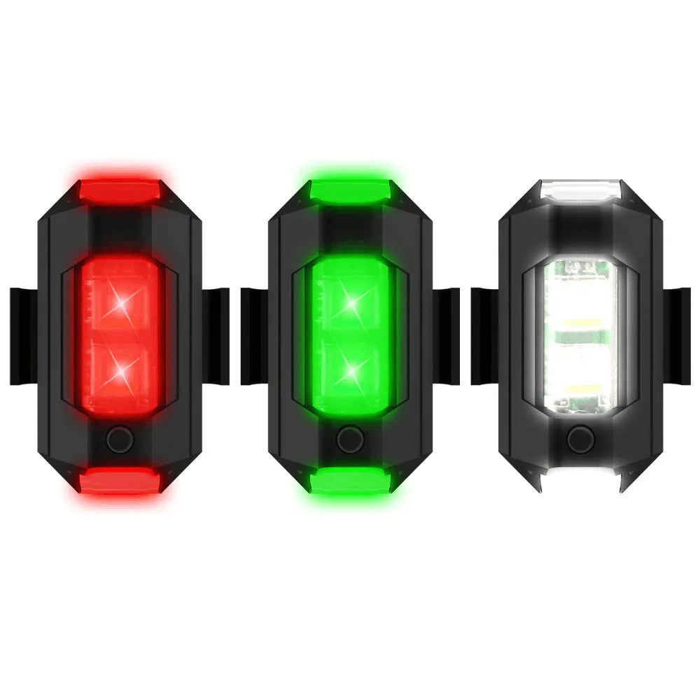 Drone strobe light with 7 RGB colours, Type-C cable, and mounting tapes for universal drone attachment