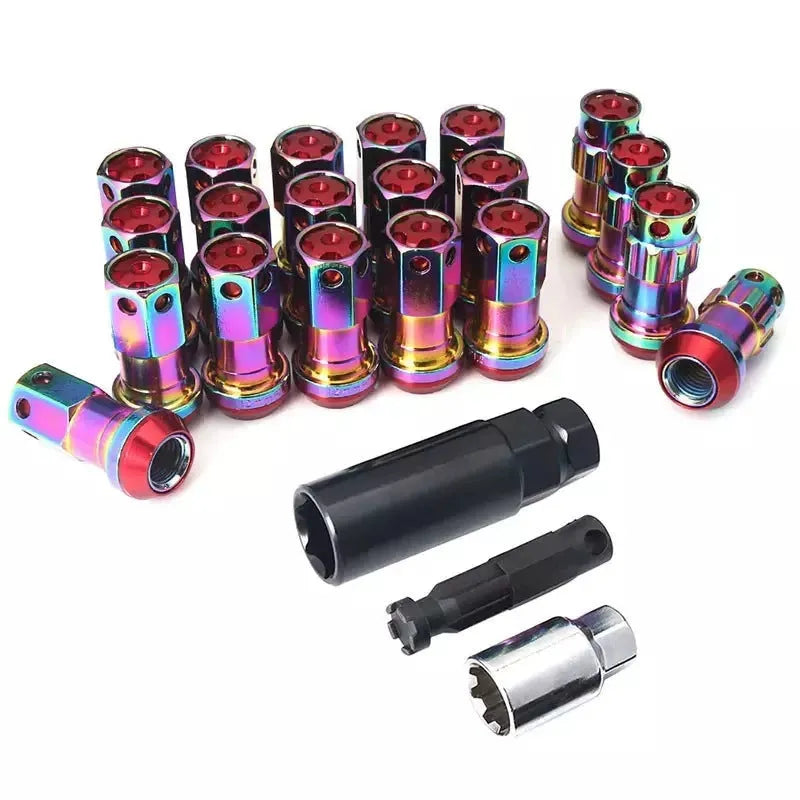 Aluminium alloy forged wheel hub nuts in multiple colours with M12 thread specifications