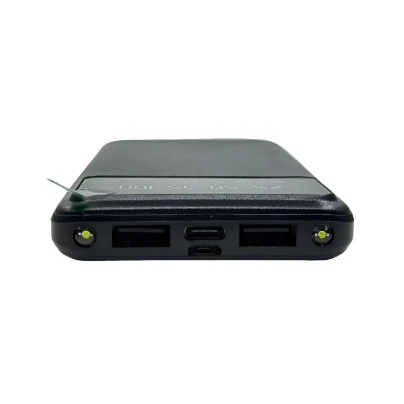 Ultra-thin black plastic power bank with 10000mAh capacity and compact design