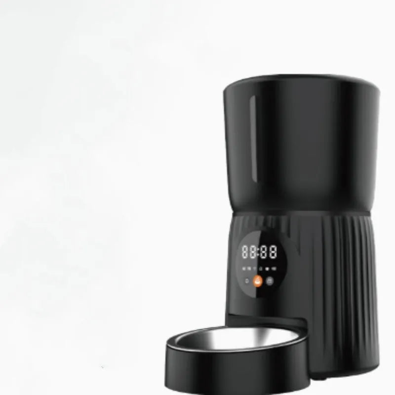 Automatic pet feeder with remote control for timed quantitative feeding in black or white colour