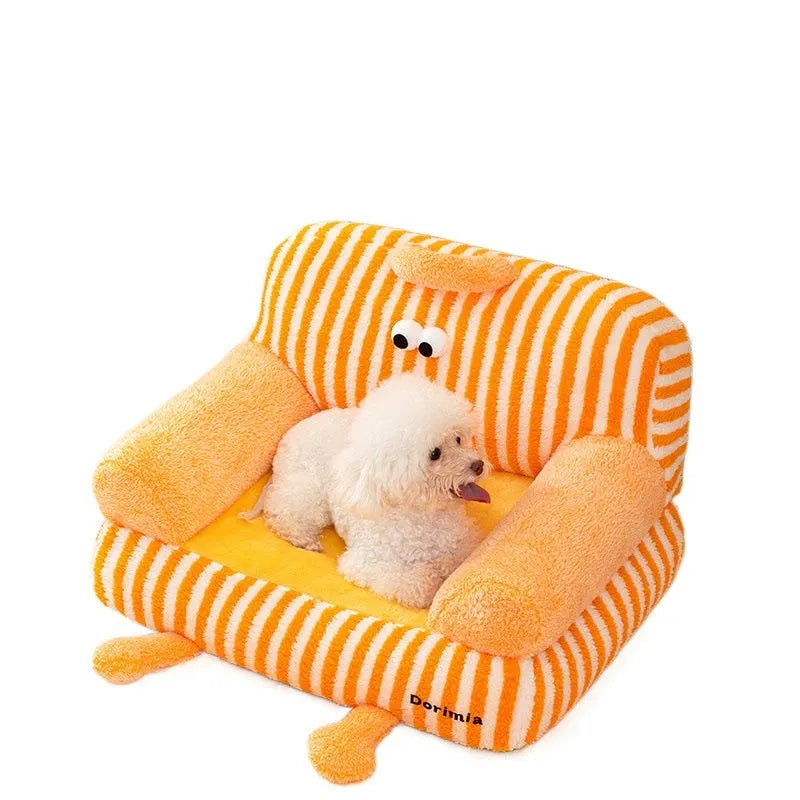 Four Seasons removable washable dog sofa bed in orange striped fabric, size option