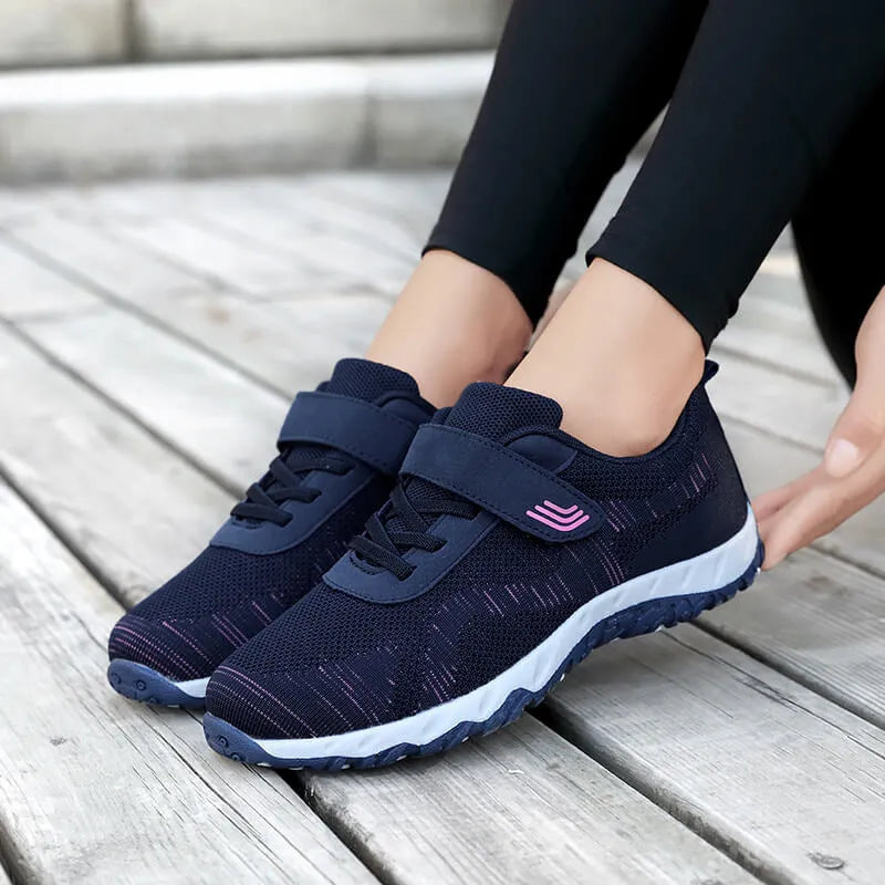 Women's low top wedge heels with velcro closure and breathable mesh upper in autumn colours