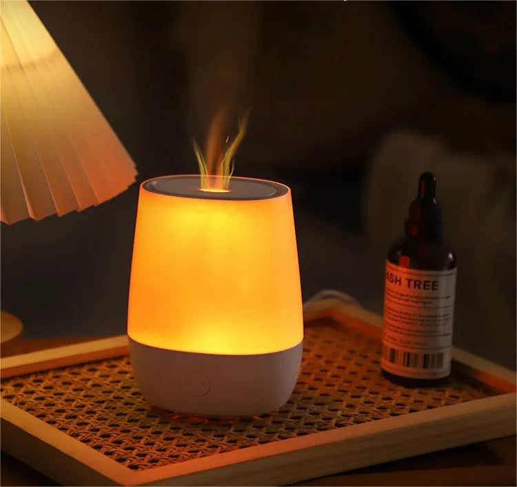 White USB aromatherapy diffuser with flame effect and mist output