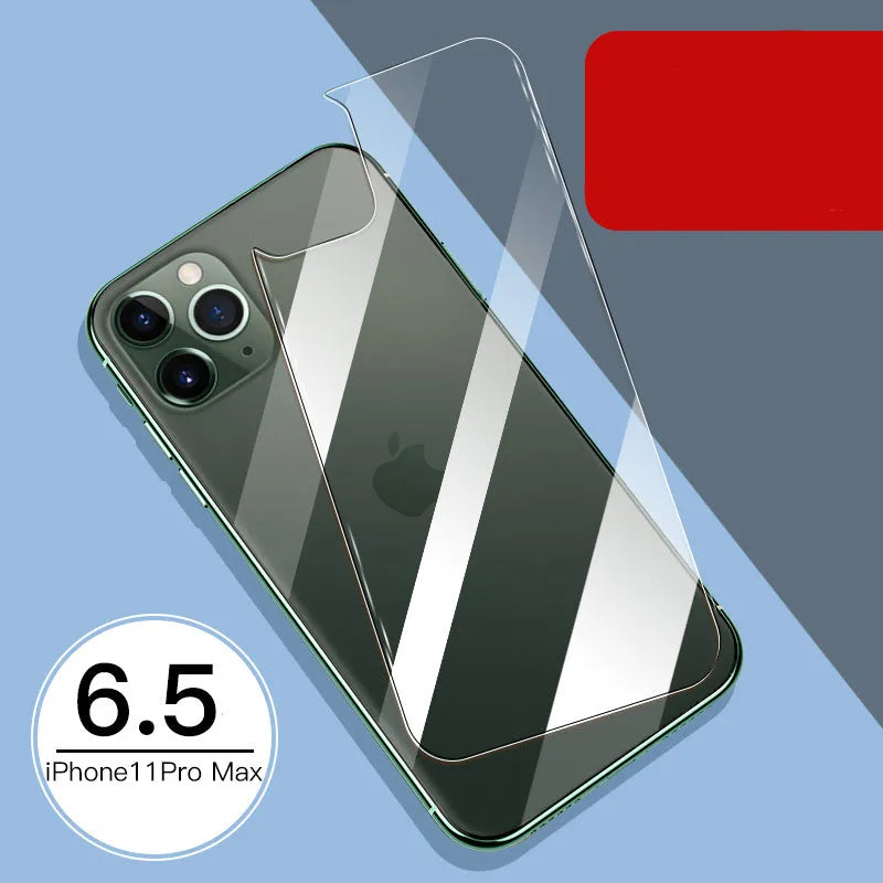 Apple iPhone tempered glass screen protector film for front and rear, showing half-screen design