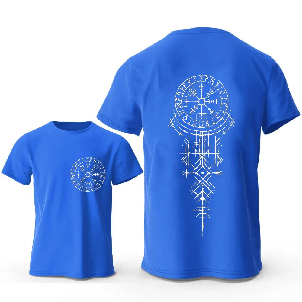 Men's Viking rune compass graphic on a pure cotton t-shirt, showing colour options.