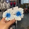 Pastoral style alloy floral stud earrings with oil-spot glaze in blue, green, purple, and rose colours