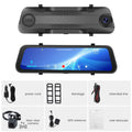 Streaming media rearview mirror dash cam with 9.66 inch touch screen front 4K rear 1080p dual cameras