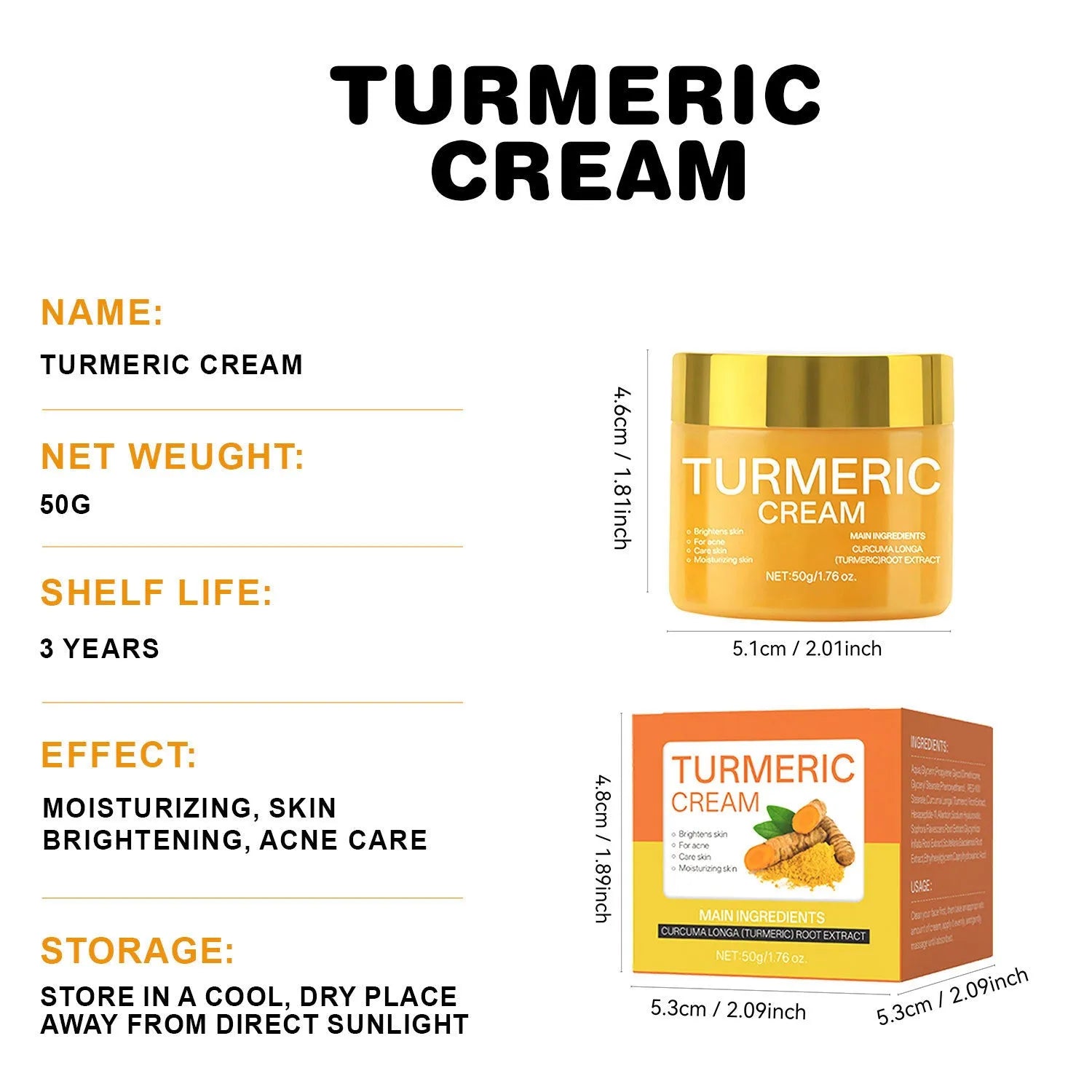 Moisturising cream 50g jar with brightening hydrating nourishing formula, 53mm × 53mm × 48mm