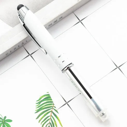 Red metal ballpoint pen with capacitive stylus tip and LED light, one of five colour options