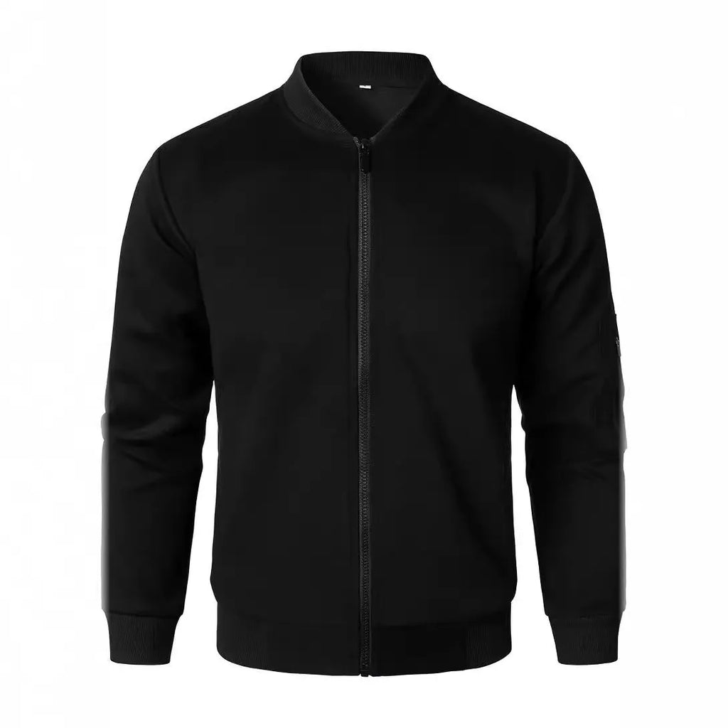 Men's loose fit cotton knitted jacket in grey, shown on a model.