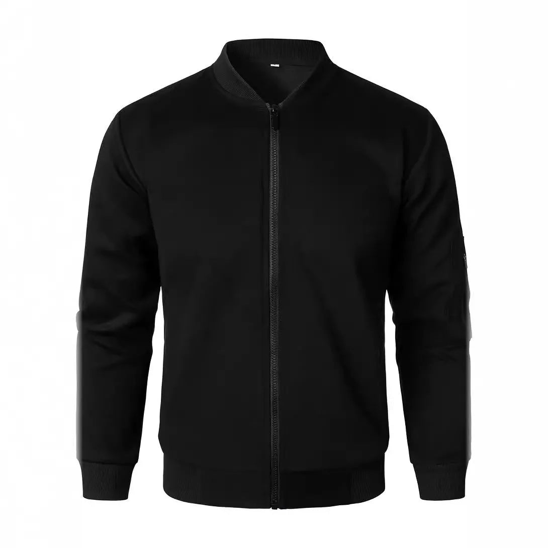 Men's loose fit cotton knitted jacket in grey, shown on a model.