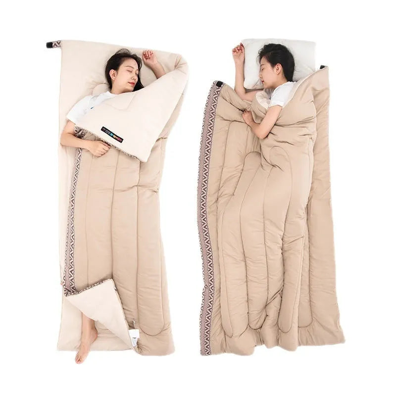 Portable camping sleeping bag with storage bag in Jiangnan Spring colour.