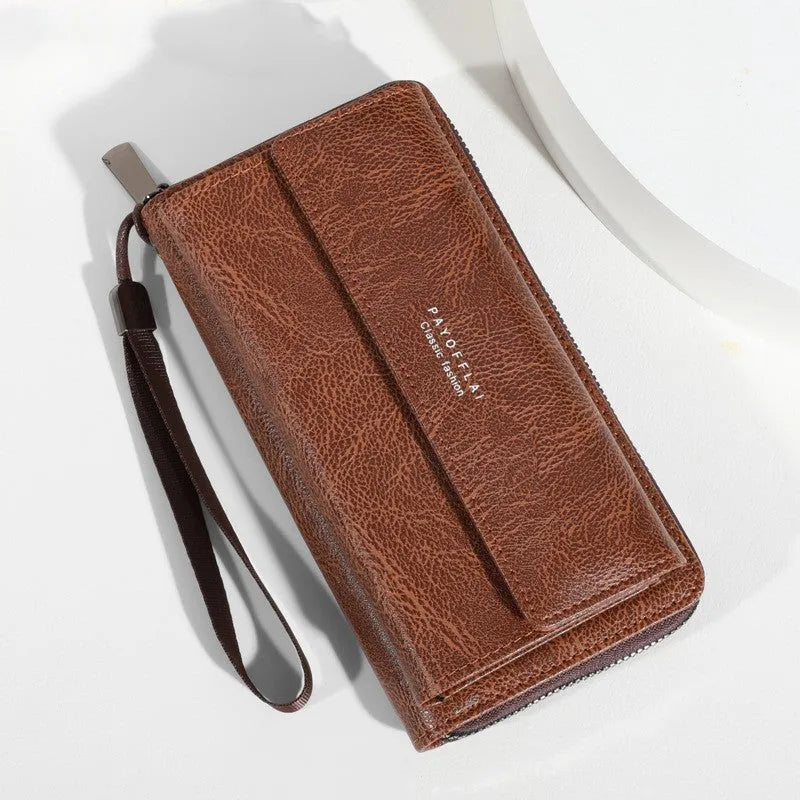 Men's PU leather wallet with multiple card slots in black, brown, and coffee colours