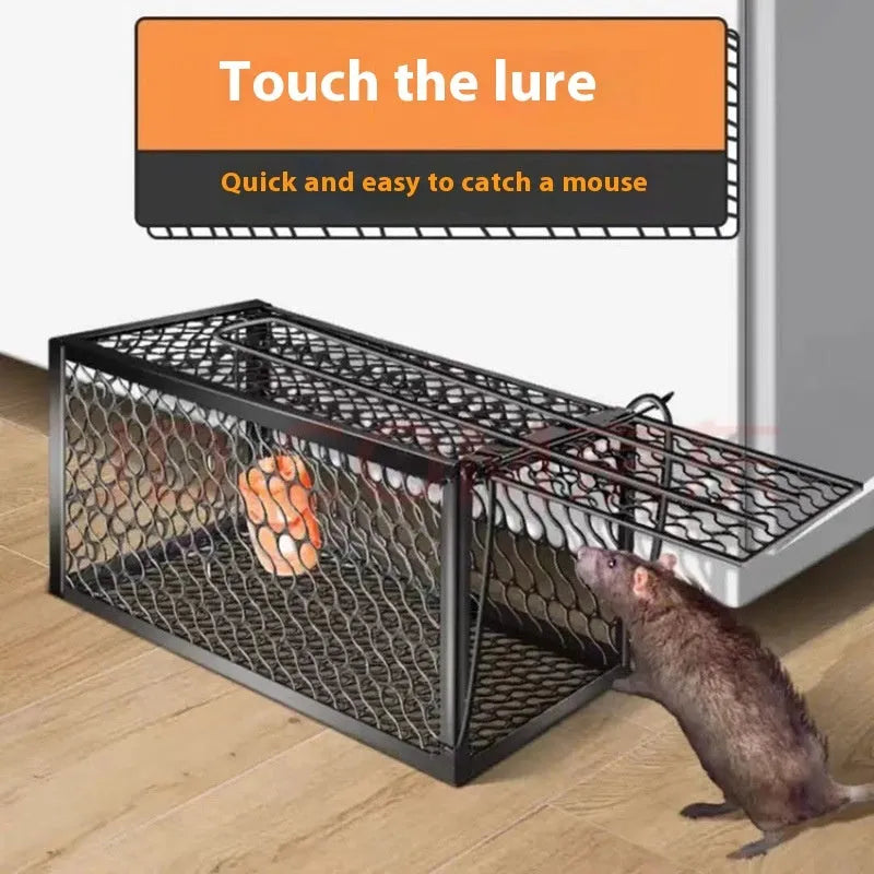 Automatic mouse cage trap showing metal and plastic construction with multiple size options