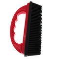 Red plastic pet hair removal brush for dog and cat grooming and carpet cleaning, dimensions 160mm by 85mm