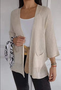Women's waffle texture cardigan coat with nine-quarter length sleeves in army green colour