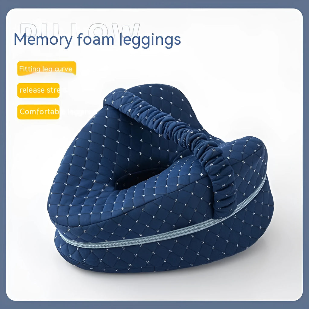 Heart-shaped dark blue memory foam leg pillow for adult knee support