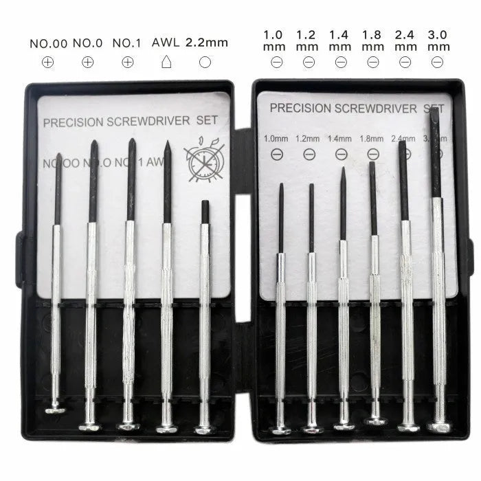 TH-6177 11-piece clock screwdriver set with various head types on display
