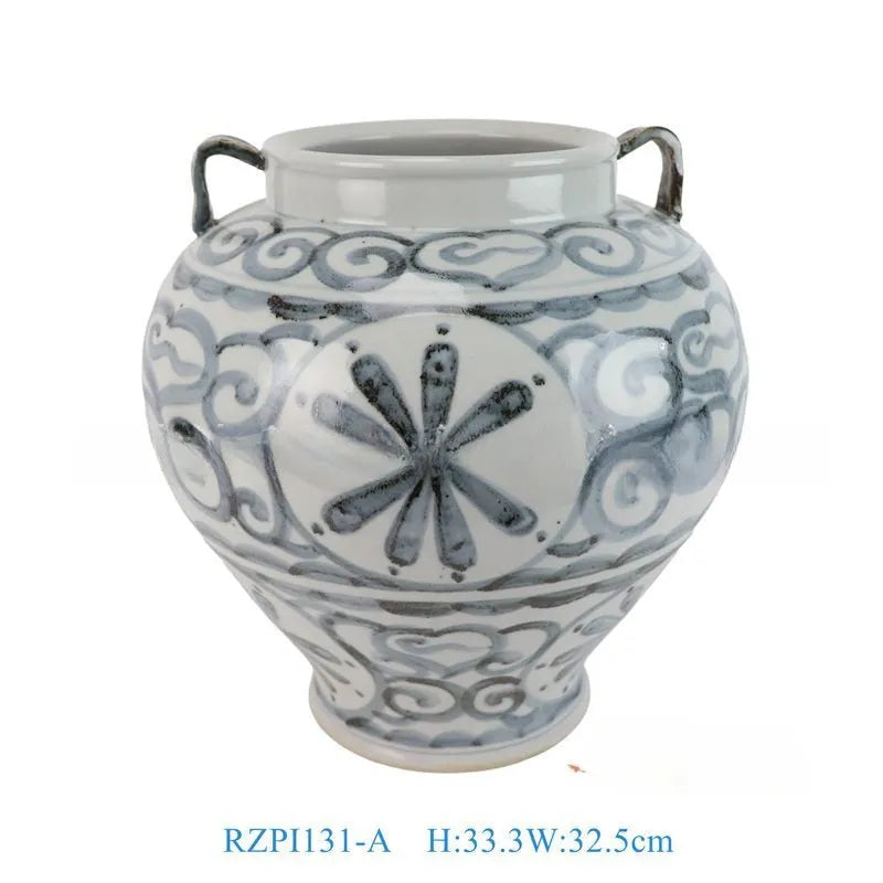 Hand-painted blue and white ceramic vase with sunflower design, available in multiple sizes