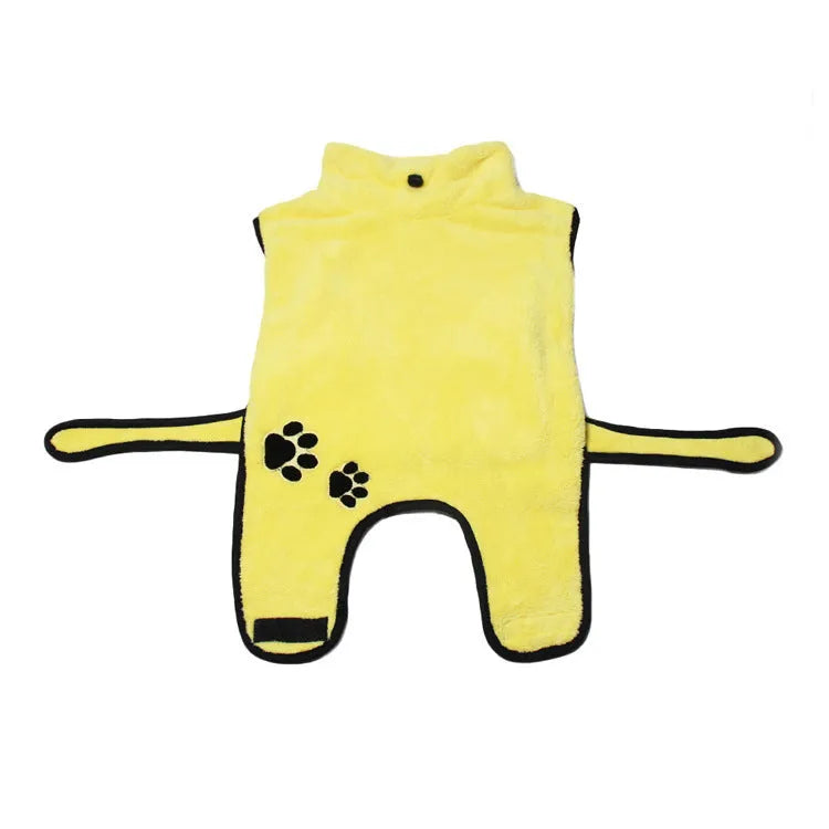 Yellow coral fleece embroidered bathrobe-style pajamas for a dog, sizes XS to 2XL