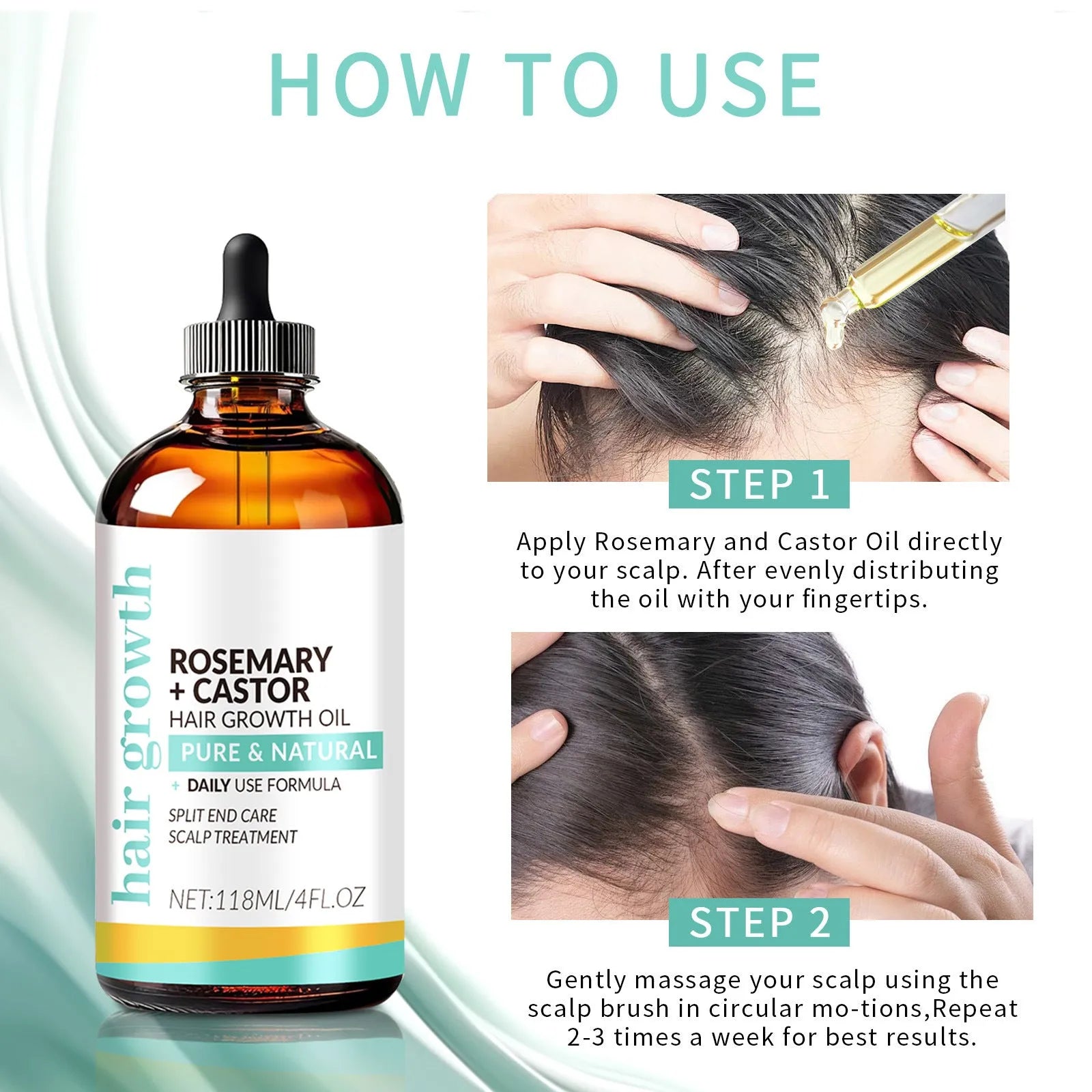 118ml bright yellow hair treatment oil bottle with massage brush for hair strengthening