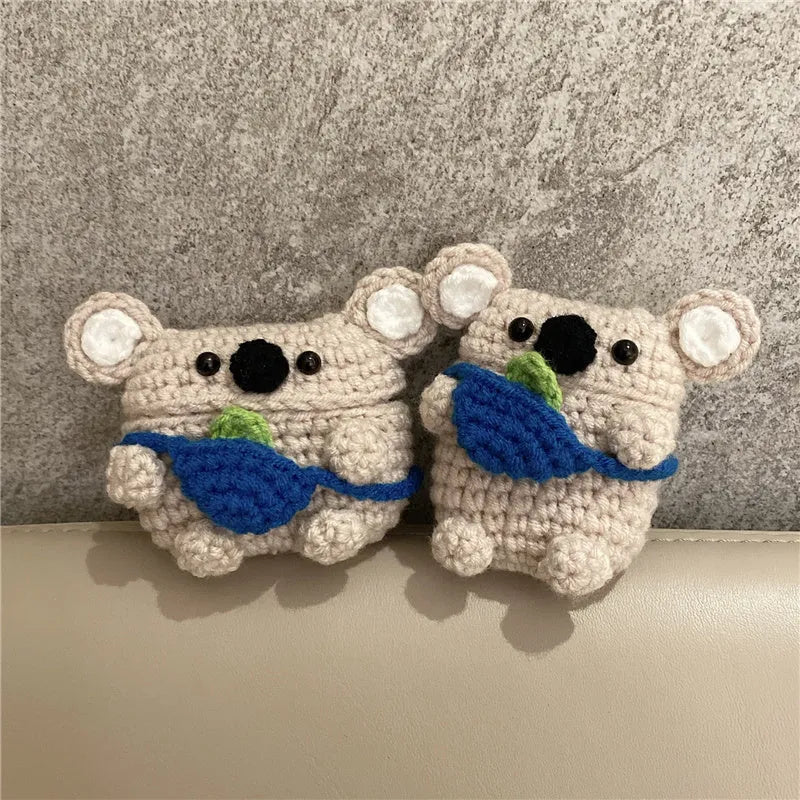 Hand-knitted koala bear backpack protective sleeve for AirPods wireless earbuds