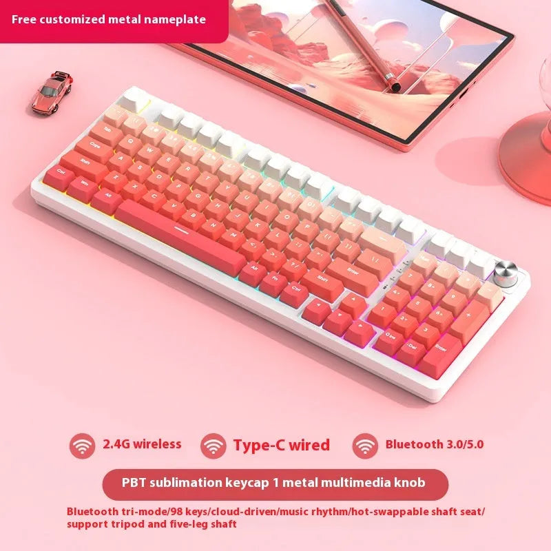 98 key wireless Bluetooth mechanical keyboard with display screen and metal knob