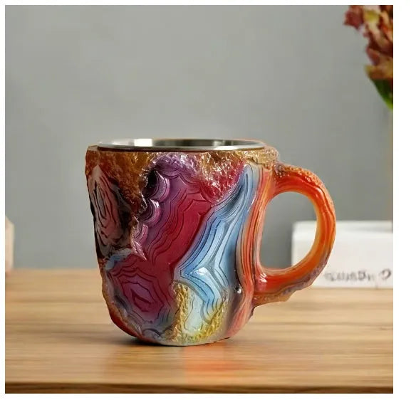 400ml resin coffee mug with handle in a choice of colours including blue, purple, and rock pattern.
