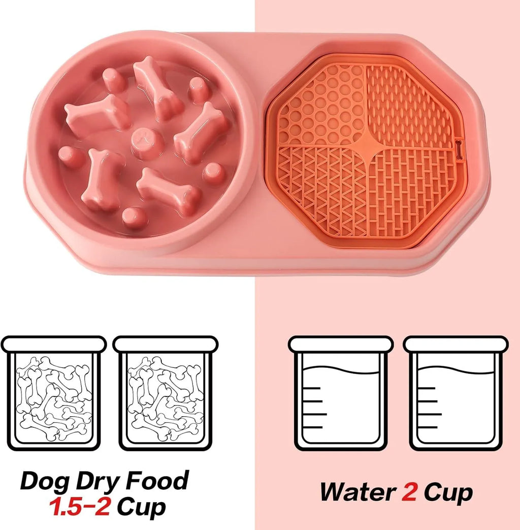 Blue slow feeder dog bowl with puzzle ridges and non-slip base for small medium dogs