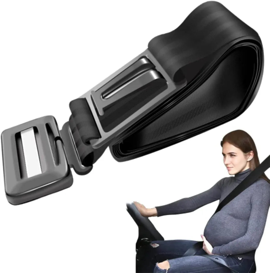 Pregnancy car seat belt for belly support, 1.75m long, polyester and steel, black snap buckle