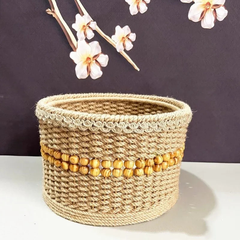 Hand-made rattan storage basket in brown for home storage of snacks and sundries