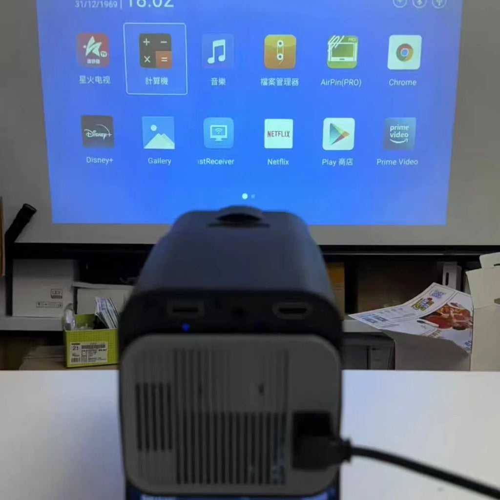 720p wireless game projector with screen handle for home gaming setup